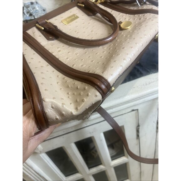 Brahmin Ostrich Arden Convertible Shoulder Satchel Golden Brown Crossbody - Picture 3 of 16